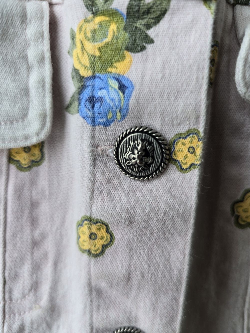 High Art Sleeveless Denim Floral Button Up Vest Soft Pink White Medium - Picture 6 of 8